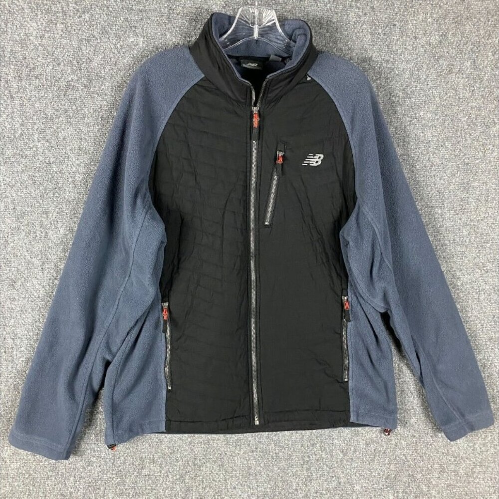 New Balance Fleece Jacket‎ Men's Large Full Zip Gray Black 100% Polyester L